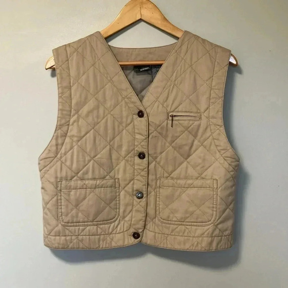 Liz Clairborne Lizwear beige tan cotton  quilted saharian vest jacket - Picture 1 of 8